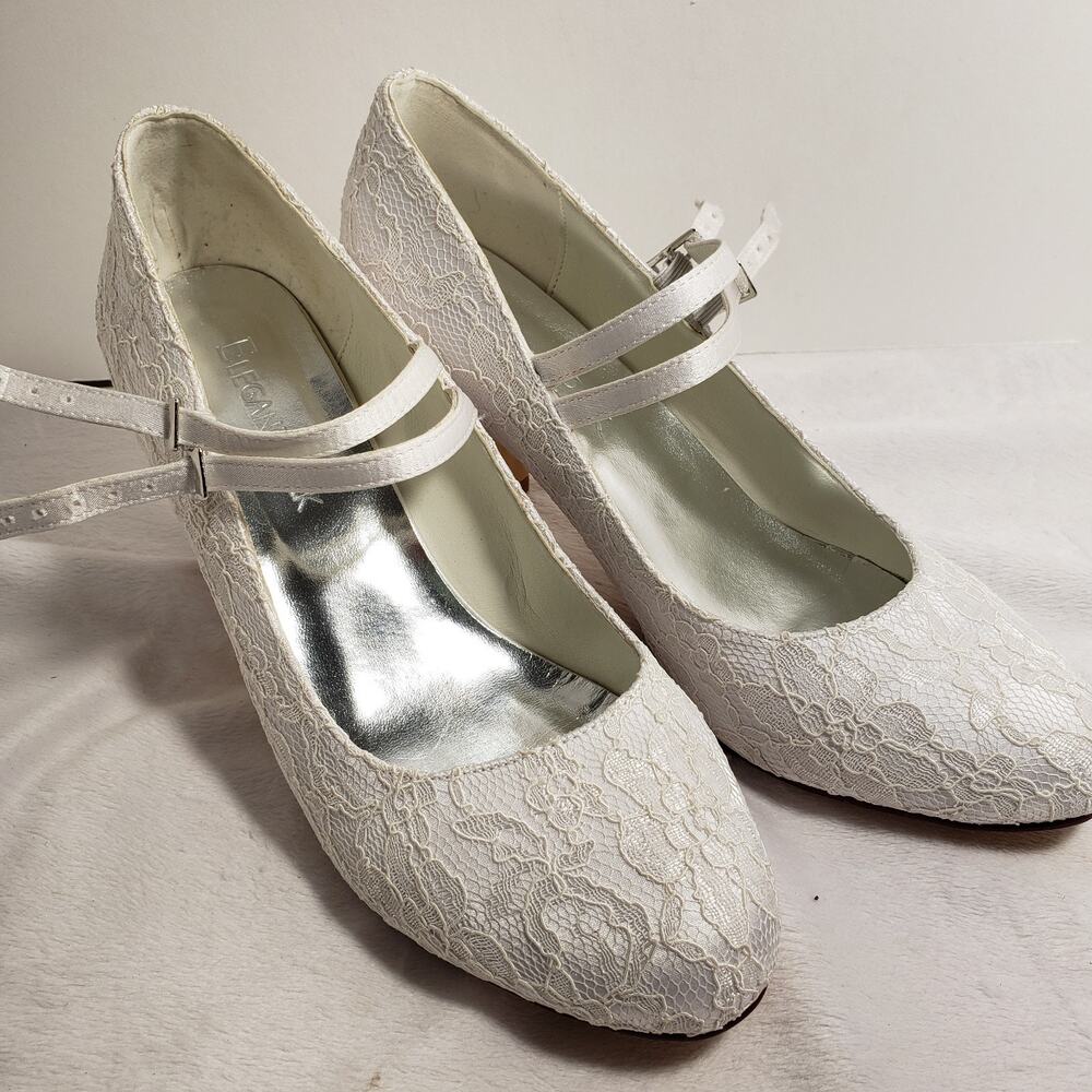 Elegance Park Bridle/Prom Lace Covered White Shoes Size 9 3in Heel